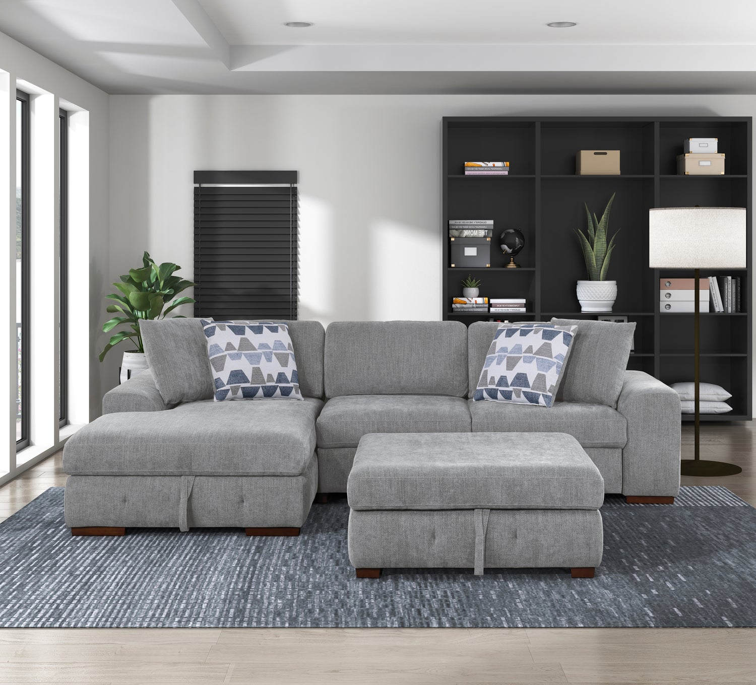9624GY*3LC2R (3)3-Piece Sectional with Left Chaise and Ottoman - 9624GY*3LC2R
