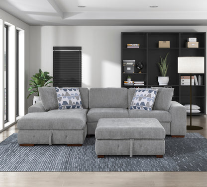 9624GY*3LC2R (3)3-Piece Sectional with Left Chaise and Ottoman - 9624GY*3LC2R