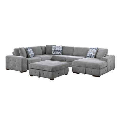 9624GY*52LRC (5)5-Piece Sectional with Right Chaise and Storage Ottoman - 9624GY*52LRC