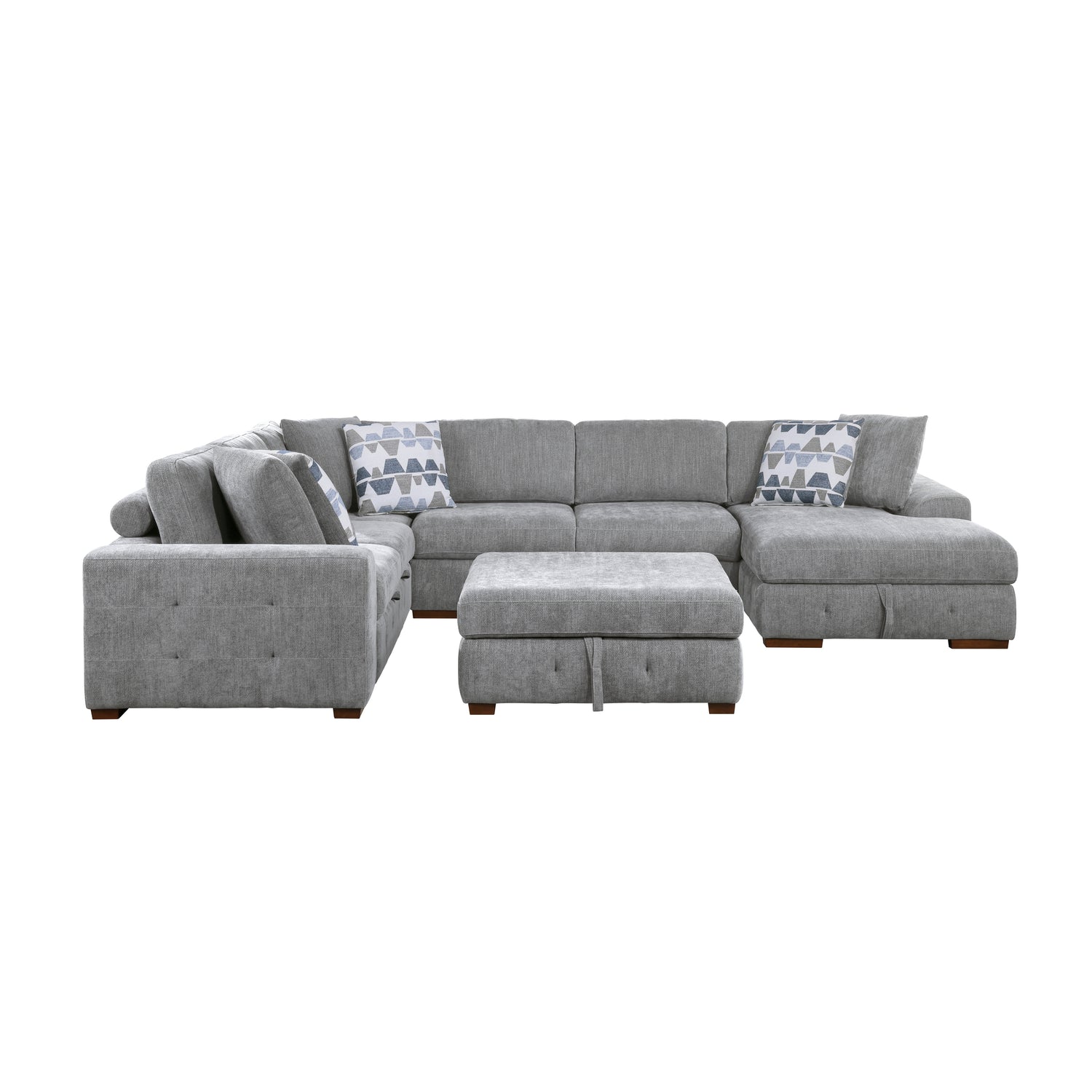 9624GY*52LRC (5)5-Piece Sectional with Right Chaise and Storage Ottoman - 9624GY*52LRC