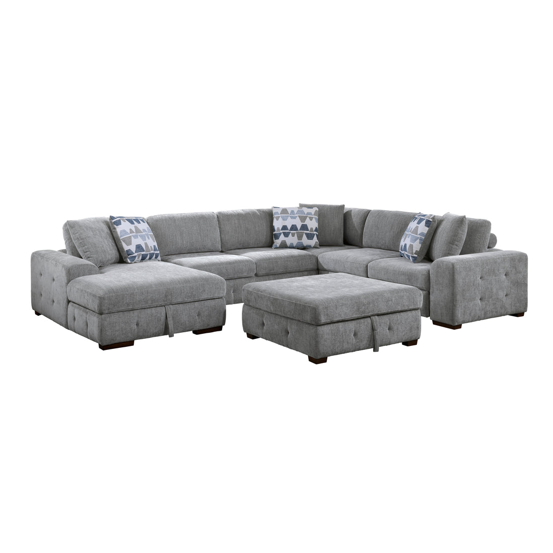 9624GY*5LC2R (5)5-Piece Sectional with Left Chaise and Storage Ottoman - 9624GY*5LC2R