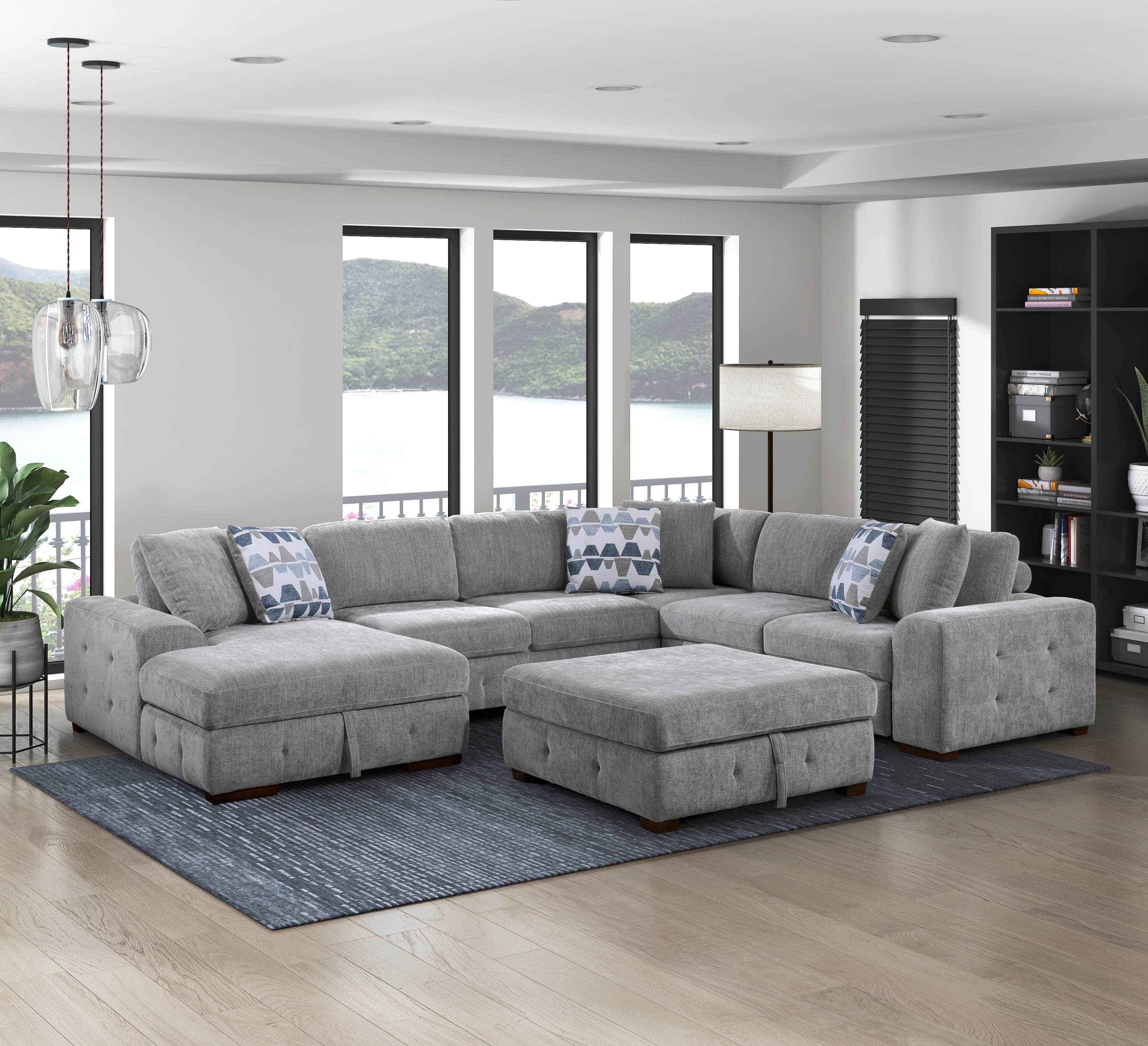 9624GY*5LC2R (5)5-Piece Sectional with Left Chaise and Storage Ottoman - 9624GY*5LC2R