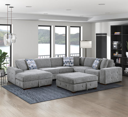 9624GY*5LC2R (5)5-Piece Sectional with Left Chaise and Storage Ottoman - 9624GY*5LC2R
