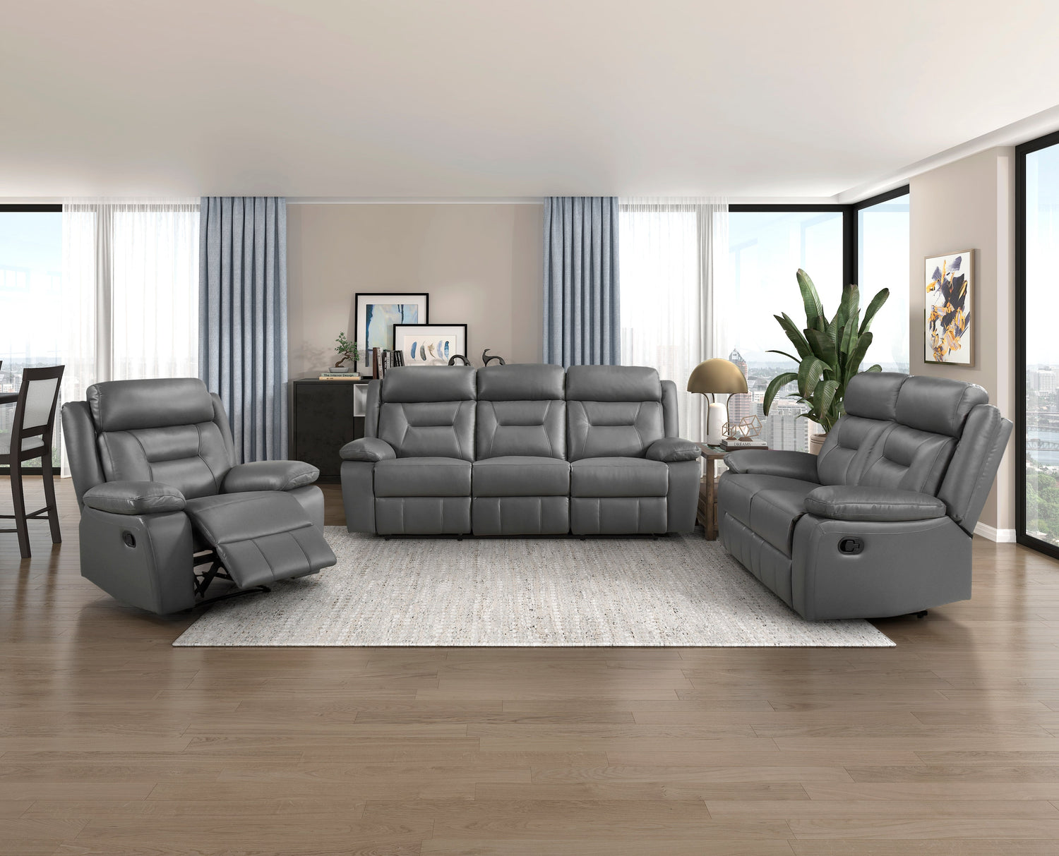 Laconia Dark Gray Leather Double Reclining Living Room Set from Homelegance - Luna Furniture