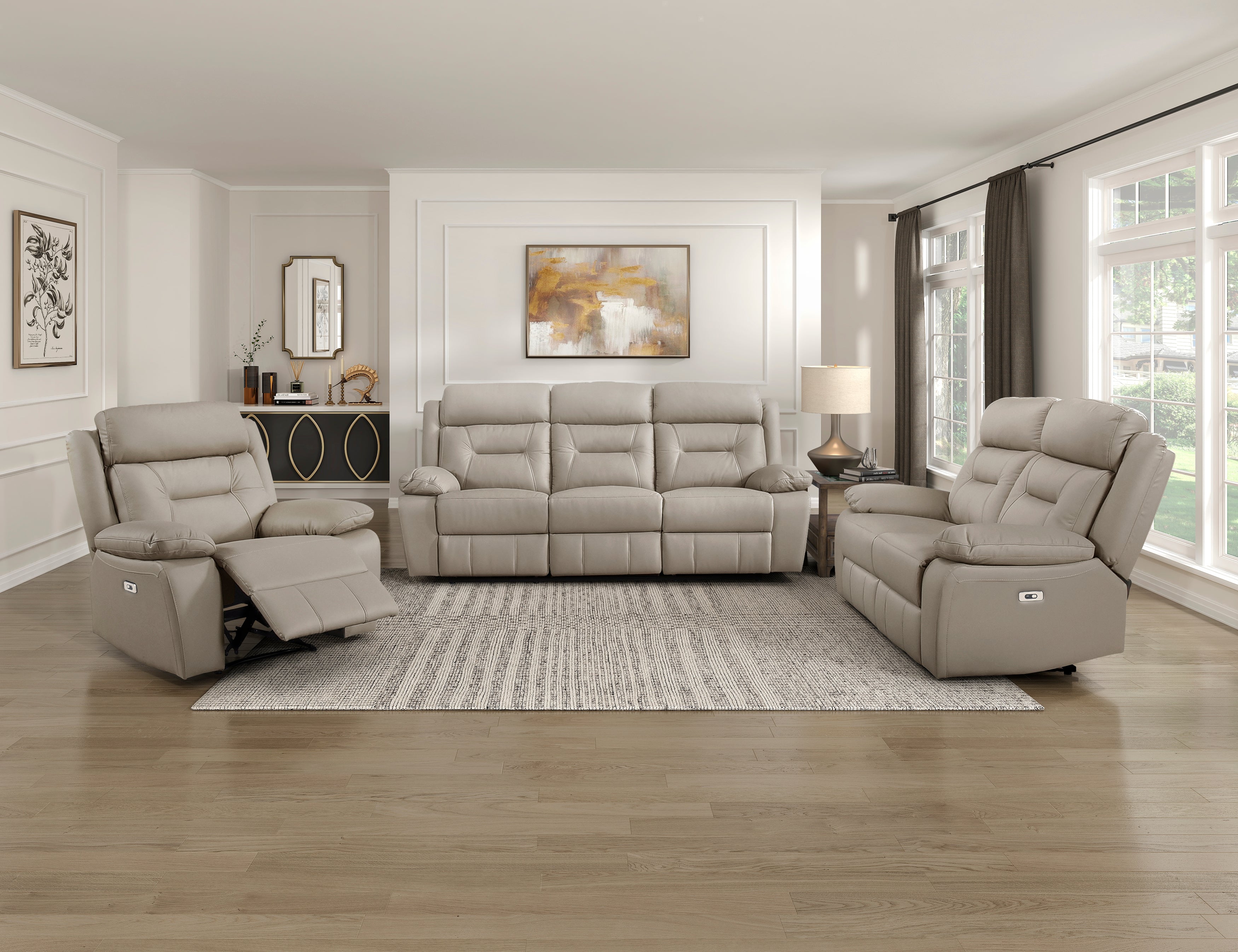 Laconia Latte Leather Power Double Reclining Living Room Set from Homelegance - Luna Furniture
