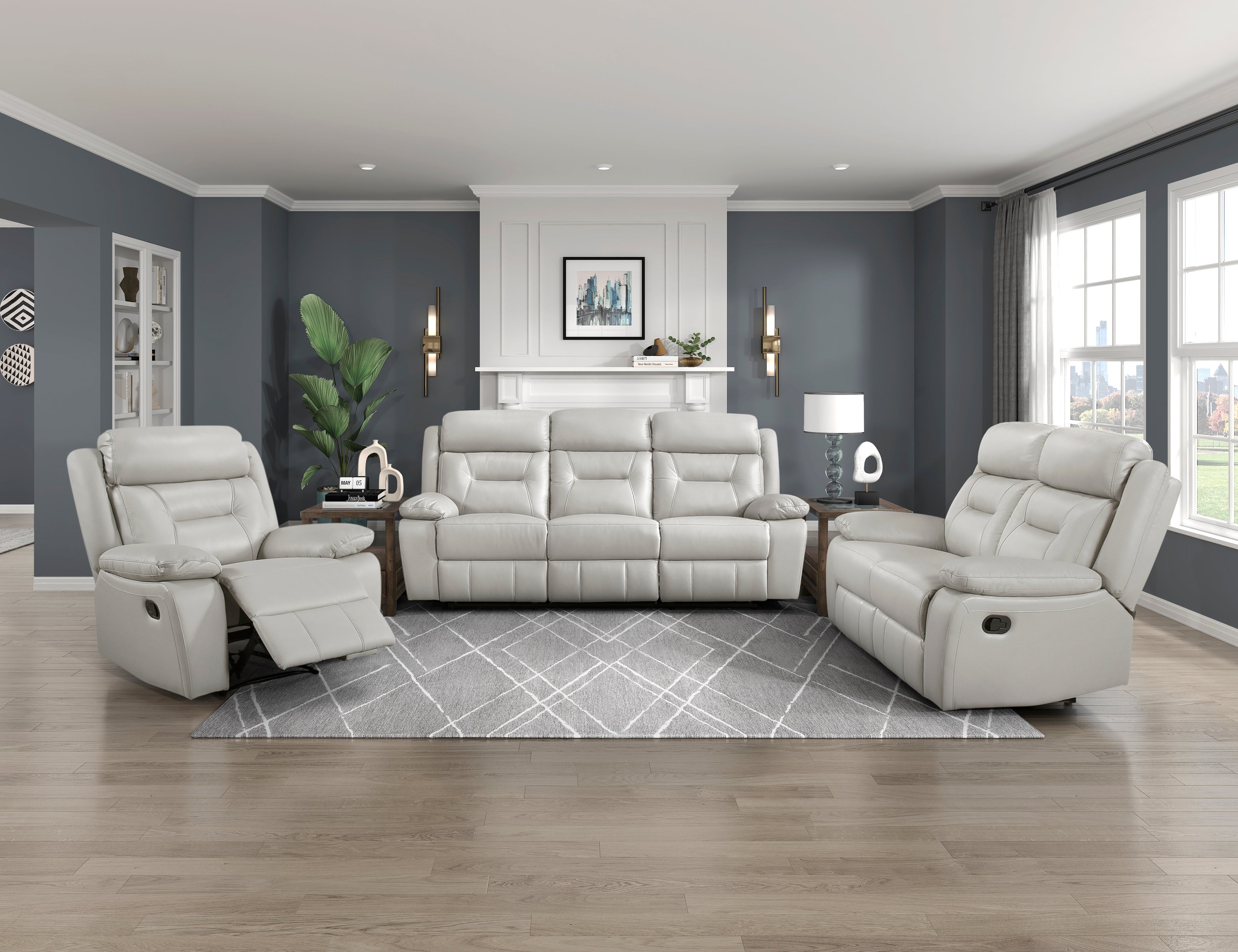 Laconia Silver Leather Double Reclining Living Room Set from Homelegance - Luna Furniture
