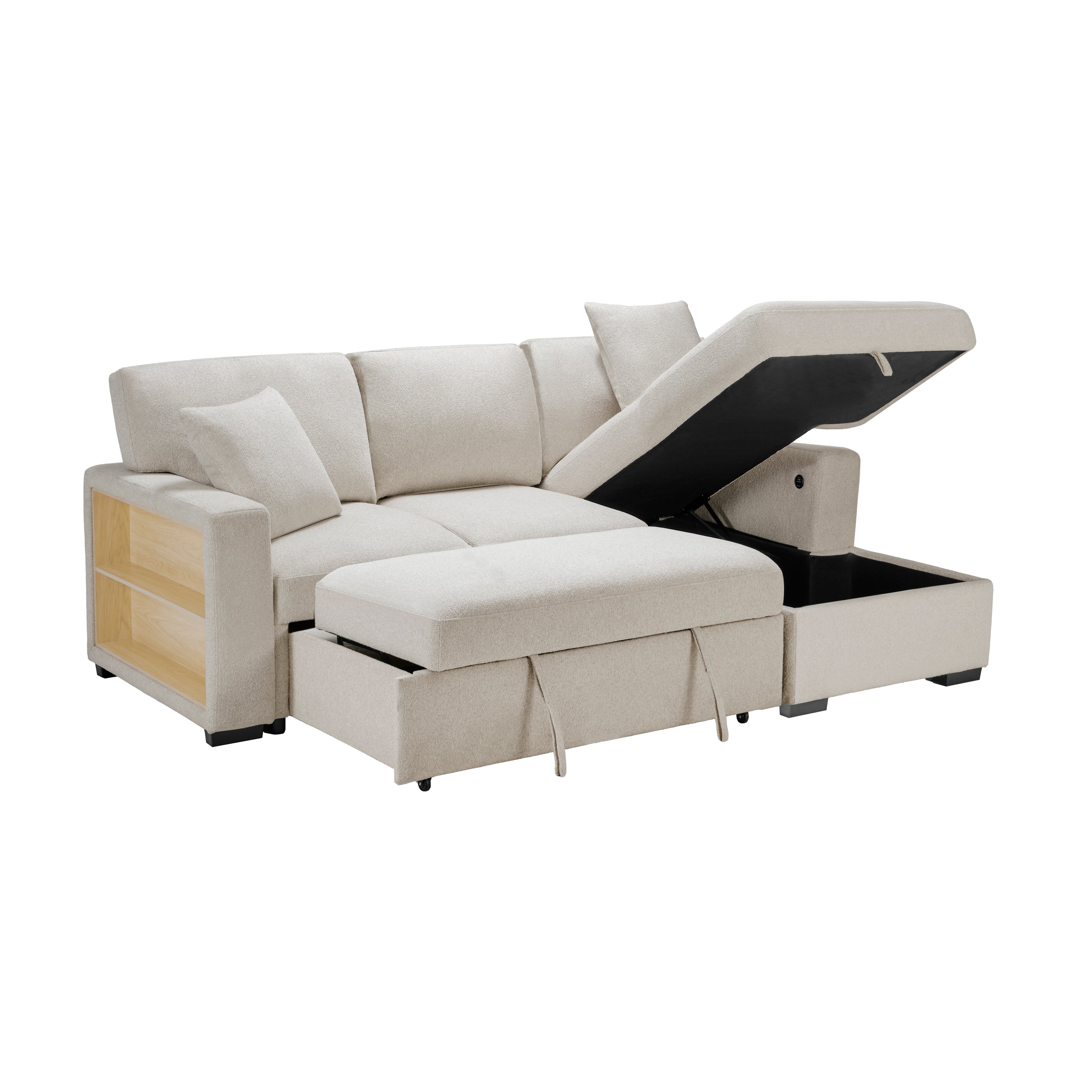 9630BE*22LRC (2)Sectional with Right Chaise, Pull-out Bed and Hidden Storage, Charging Ports - 9630BE*22LRC