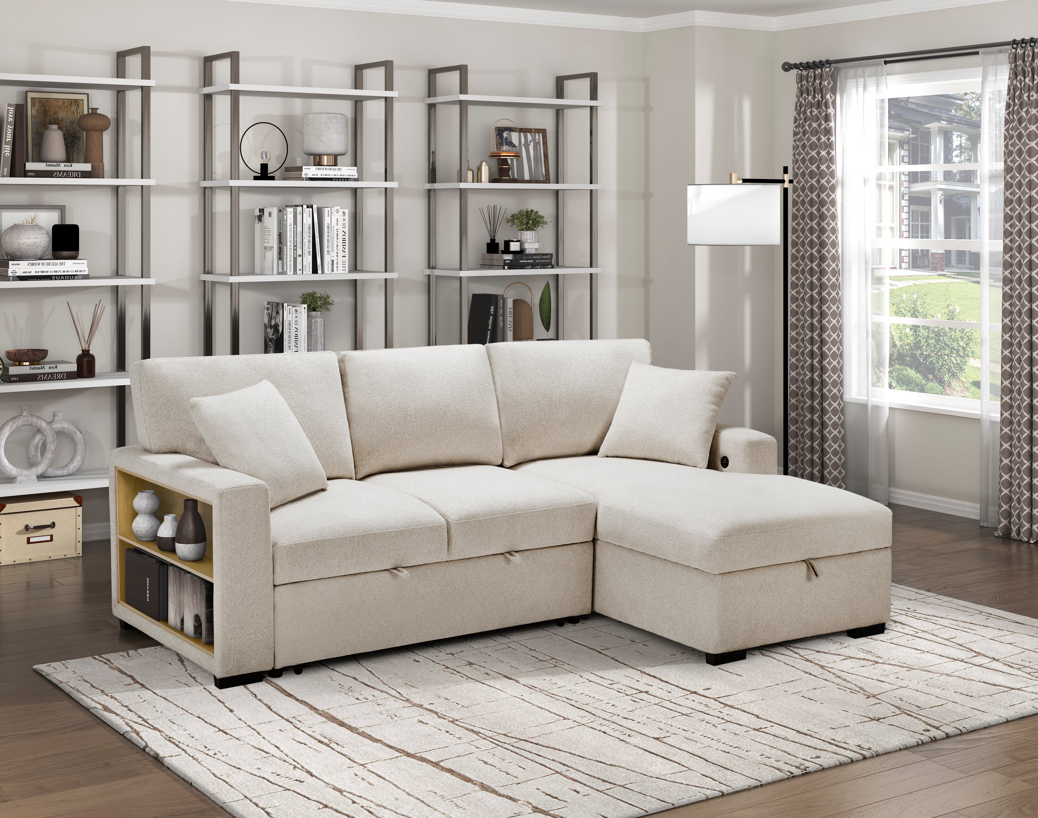 9630BE*22LRC (2)Sectional with Right Chaise, Pull-out Bed and Hidden Storage, Charging Ports - 9630BE*22LRC