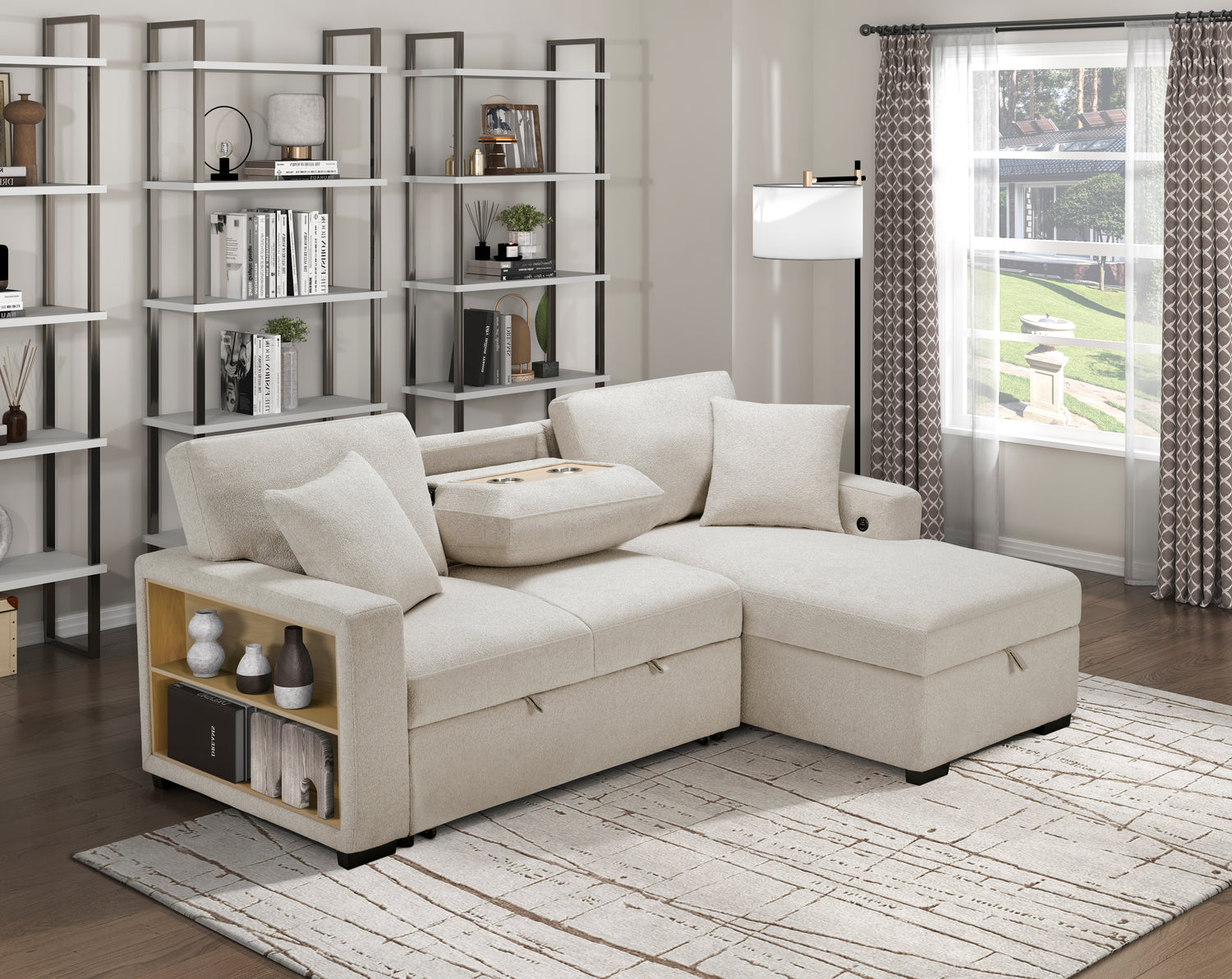 9630BE*22LRC (2)Sectional with Right Chaise, Pull-out Bed and Hidden Storage, Charging Ports - 9630BE*22LRC
