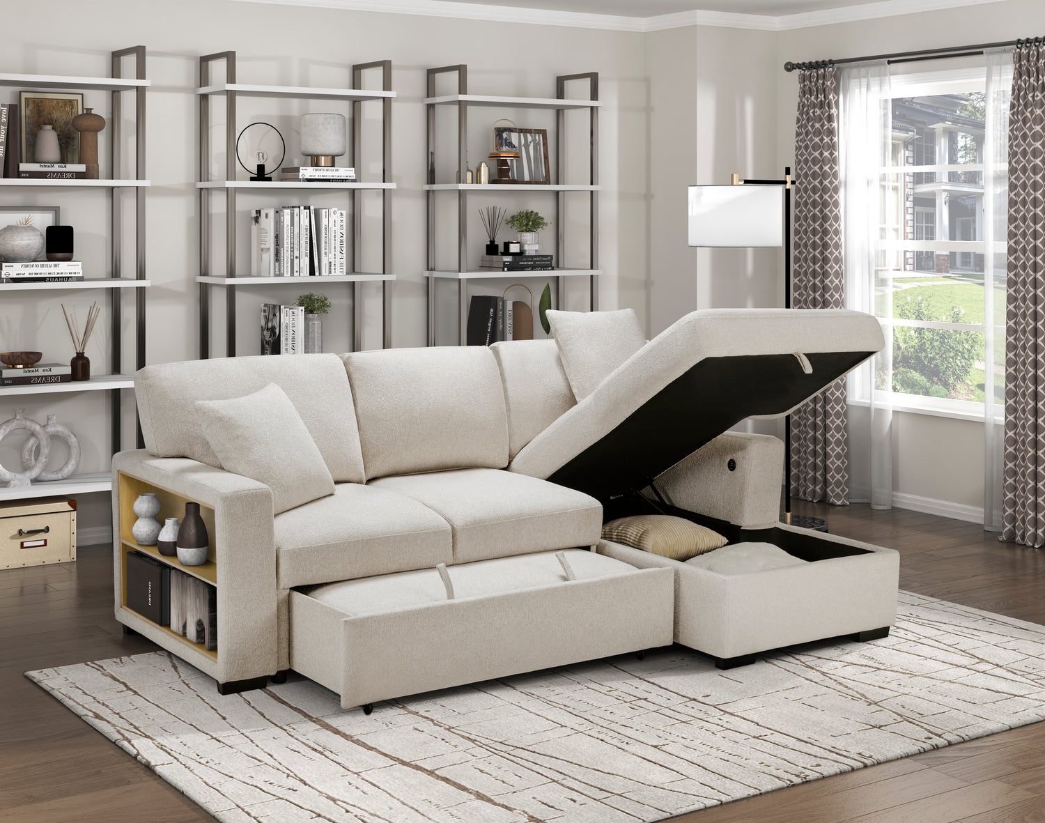 9630BE*22LRC (2)Sectional with Right Chaise, Pull-out Bed and Hidden Storage, Charging Ports - 9630BE*22LRC