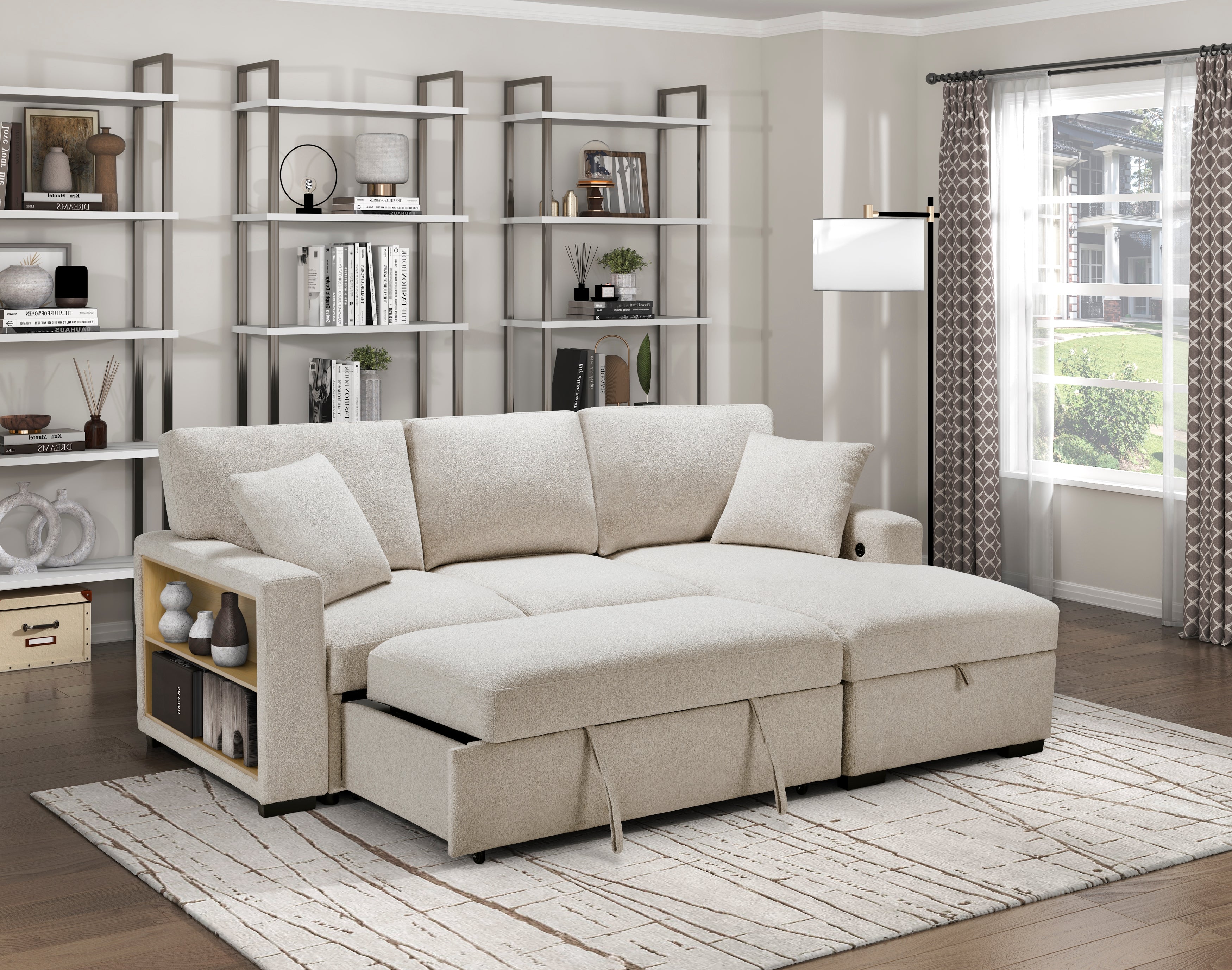 9630BE*22LRC (2)Sectional with Right Chaise, Pull-out Bed and Hidden Storage, Charging Ports - 9630BE*22LRC