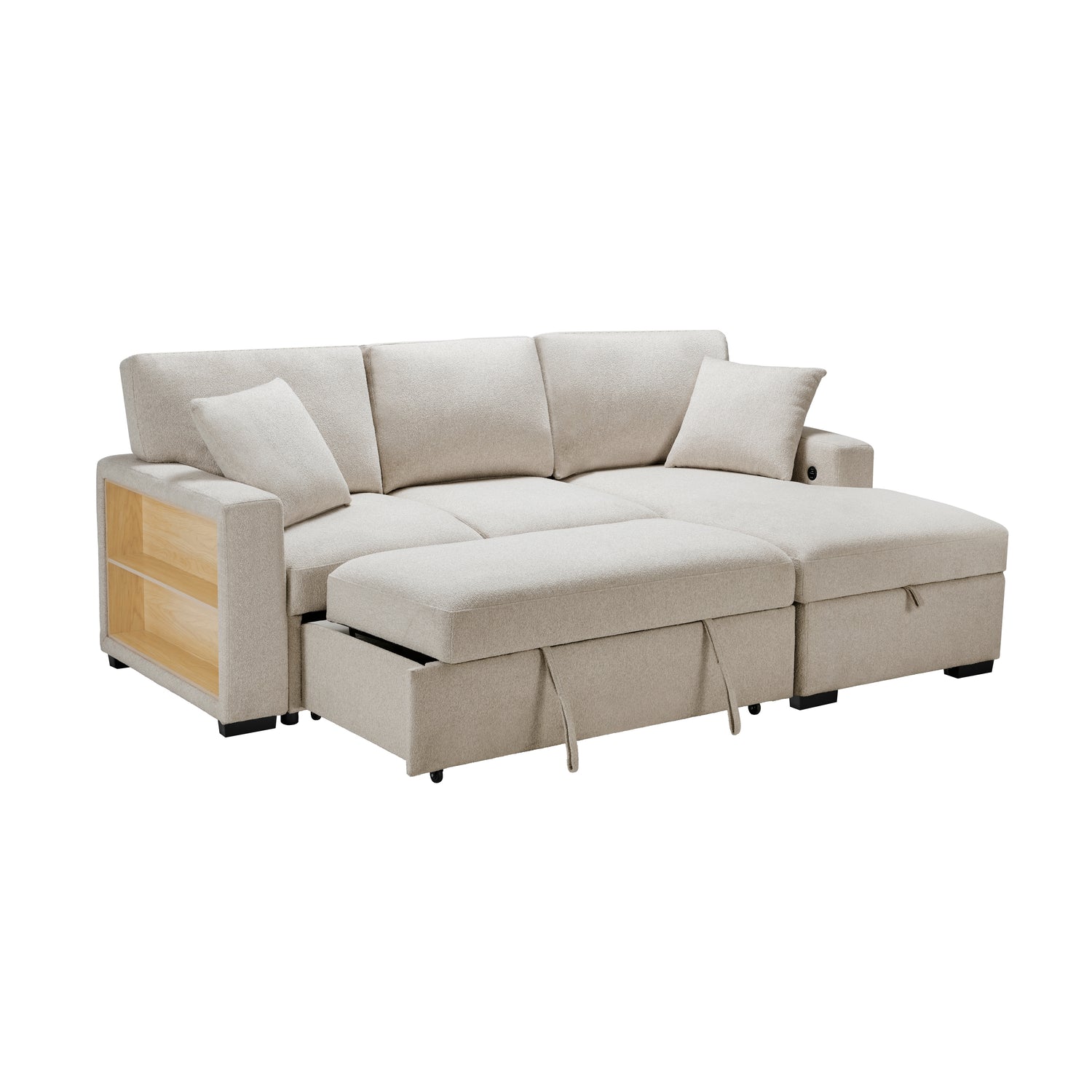 9630BE*22LRC (2)Sectional with Right Chaise, Pull-out Bed and Hidden Storage, Charging Ports - 9630BE*22LRC