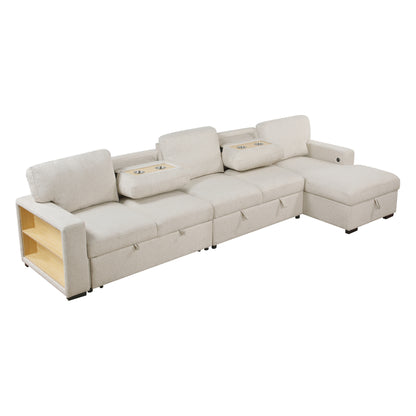 9630BE*32LRC (3)Sectional with Right Chaise, Pull-out Bed and Hidden Storages, Charging Ports - 9630BE*32LRC