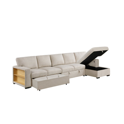 9630BE*32LRC (3)Sectional with Right Chaise, Pull-out Bed and Hidden Storages, Charging Ports - 9630BE*32LRC