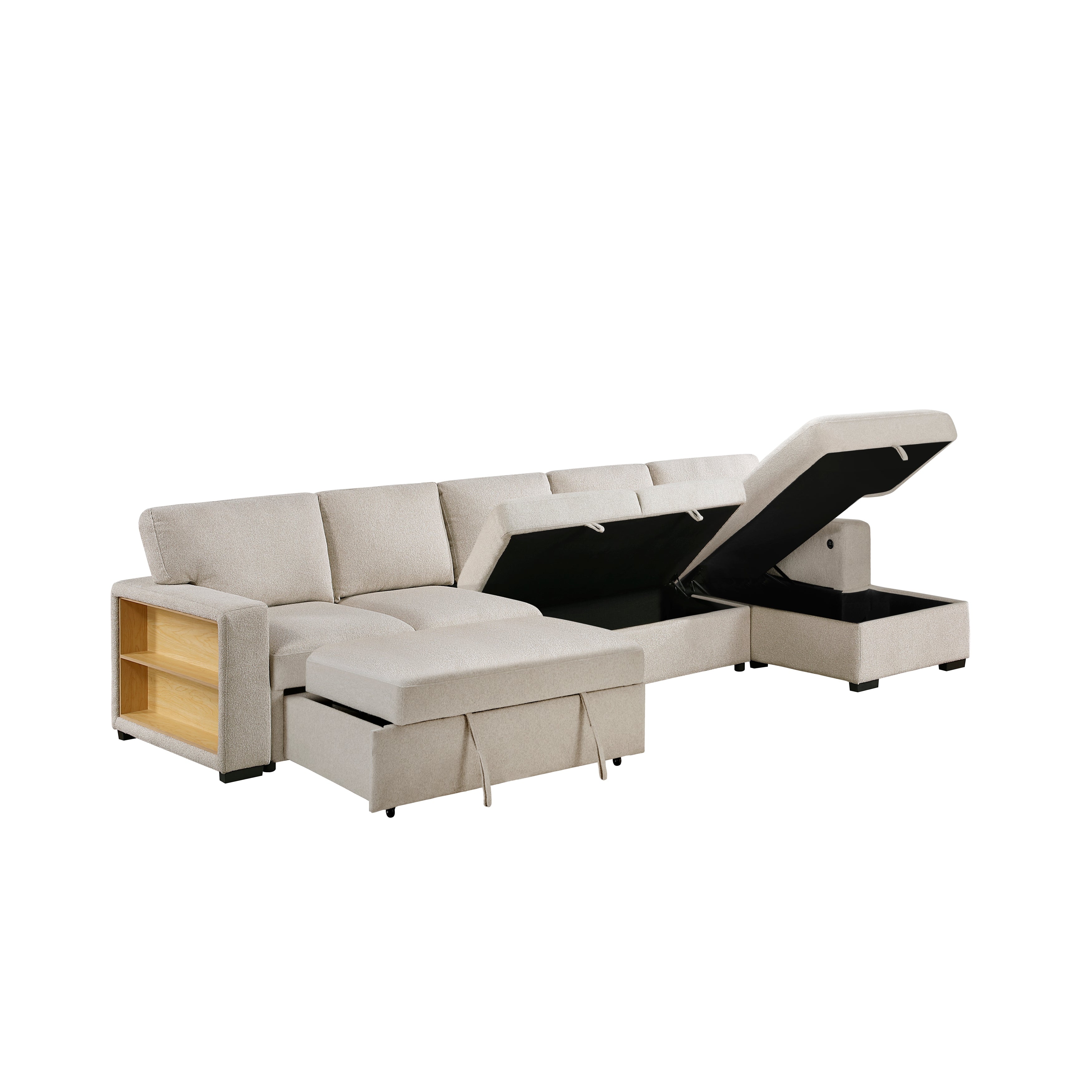 9630BE*32LRC (3)Sectional with Right Chaise, Pull-out Bed and Hidden Storages, Charging Ports - 9630BE*32LRC