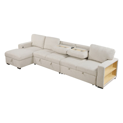 9630BE*3LC2R (3)Sectional with Left Chaise, Pull-out Bed and Hidden Storages, Charging Ports - 9630BE*3LC2R