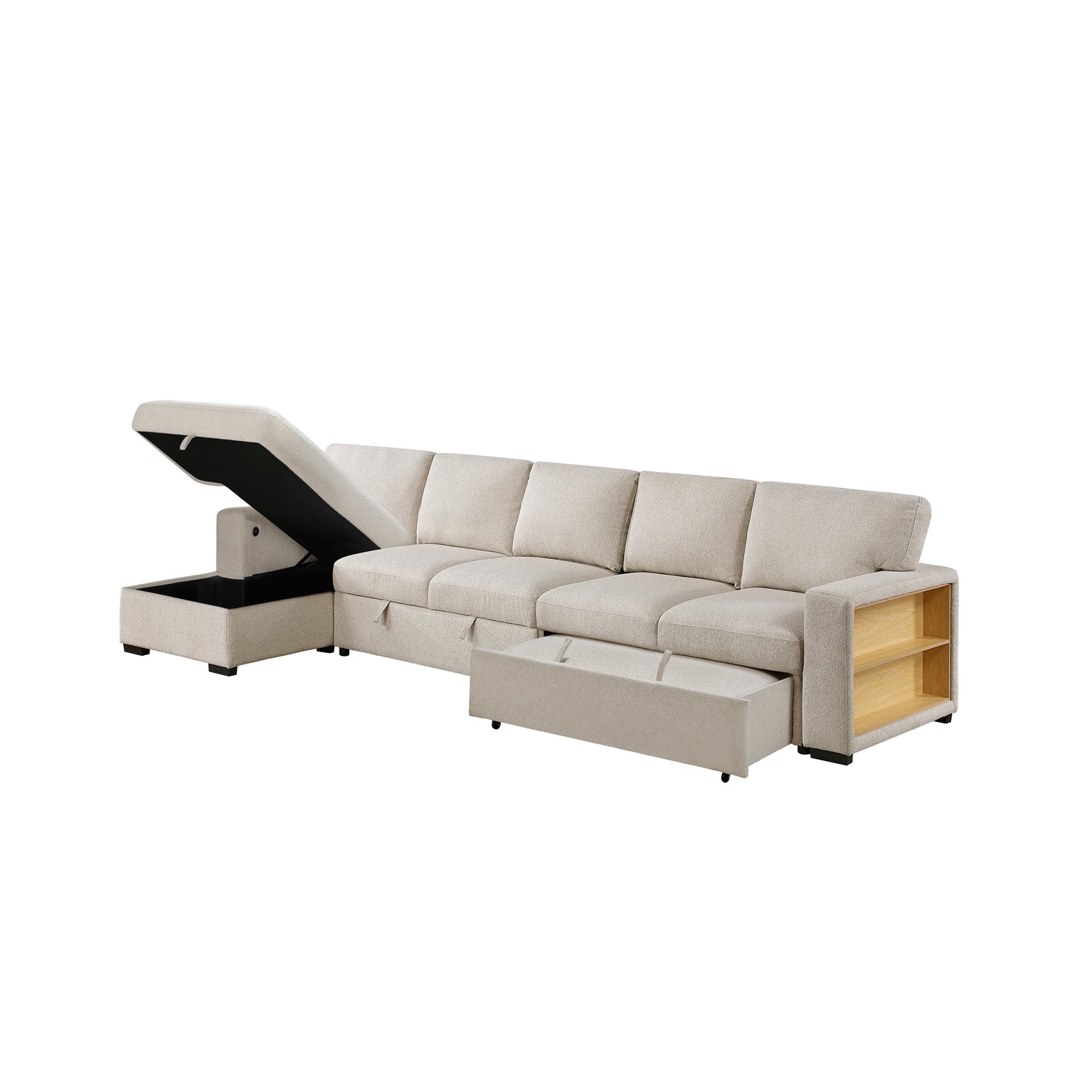 9630BE*3LC2R (3)Sectional with Left Chaise, Pull-out Bed and Hidden Storages, Charging Ports - 9630BE*3LC2R