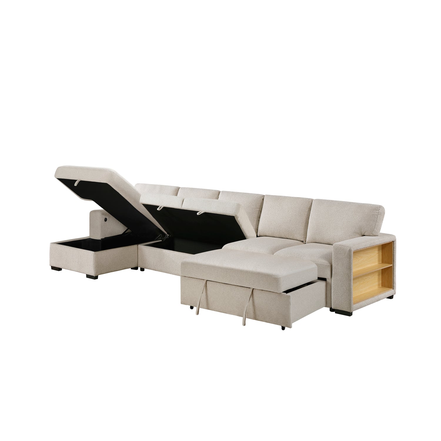 9630BE*3LC2R (3)Sectional with Left Chaise, Pull-out Bed and Hidden Storages, Charging Ports - 9630BE*3LC2R