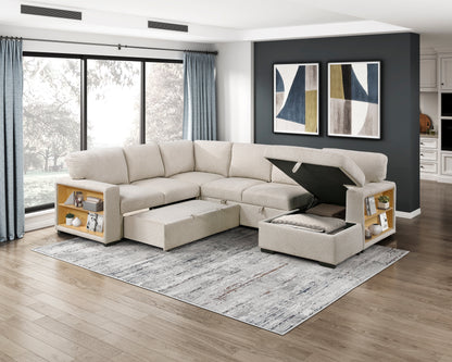9630BE*42LRC (4)Sectional with Right Chaise, Pull-out Bed and Hidden Storages, Charging Ports - 9630BE*42LRC