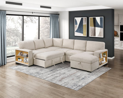 9630BE*42LRC (4)Sectional with Right Chaise, Pull-out Bed and Hidden Storages, Charging Ports - 9630BE*42LRC