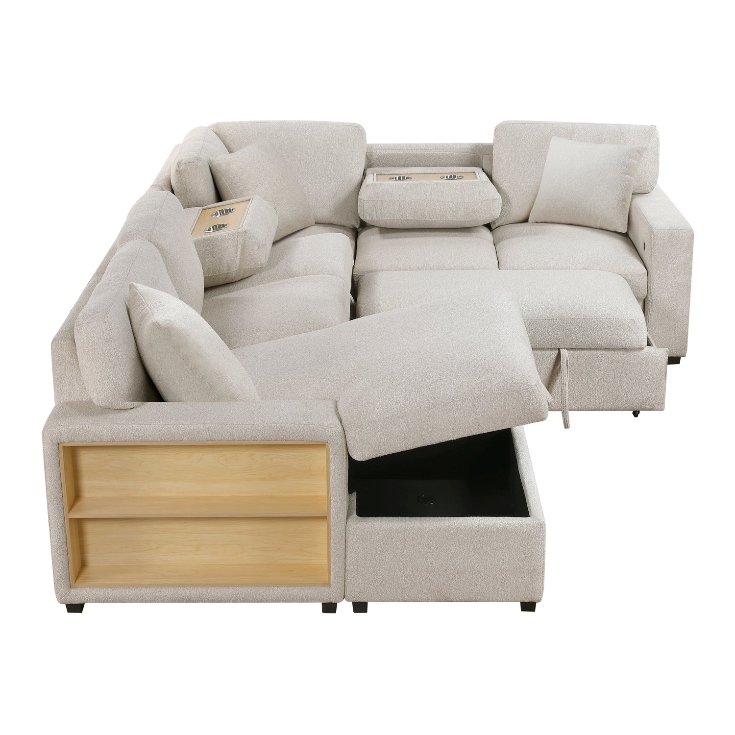 9630BE*4LC2R (4)Sectional with Left Chaise, Pull-out Bed and Hidden Storages, Charging Ports - 9630BE*4LC2R