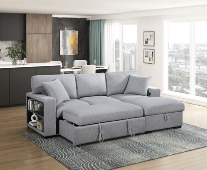 9630GY*22LRC (2)Sectional with Right Chaise, Pull-out Bed and Hidden Storage, Charging Ports - 9630GY*22LRC