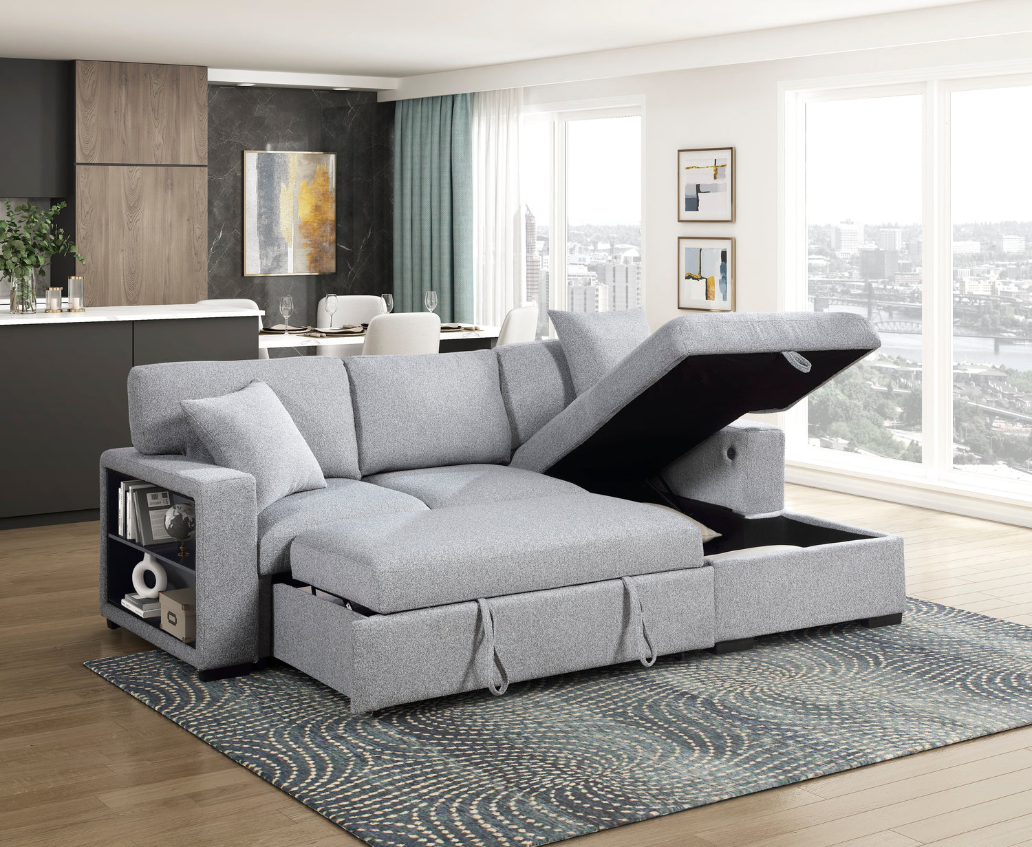 9630GY*22LRC (2)Sectional with Right Chaise, Pull-out Bed and Hidden Storage, Charging Ports - 9630GY*22LRC