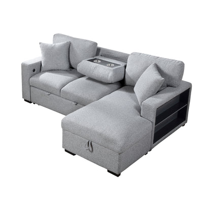 9630GY*22LRC (2)Sectional with Right Chaise, Pull-out Bed and Hidden Storage, Charging Ports - 9630GY*22LRC