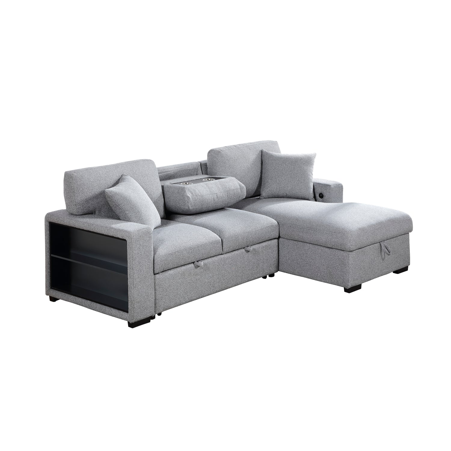 9630GY*22LRC (2)Sectional with Right Chaise, Pull-out Bed and Hidden Storage, Charging Ports - 9630GY*22LRC