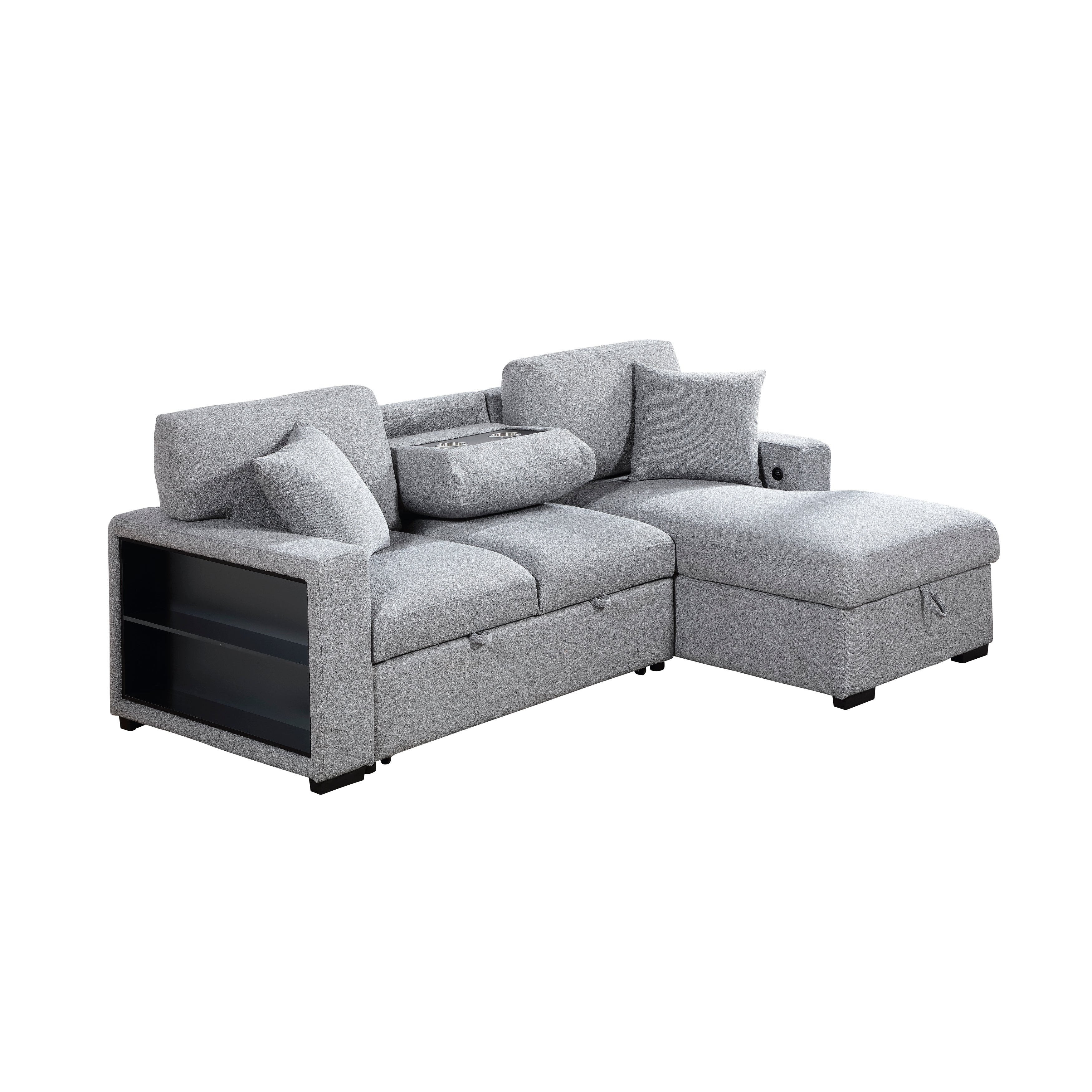 9630GY*22LRC (2)Sectional with Right Chaise, Pull-out Bed and Hidden Storage, Charging Ports - 9630GY*22LRC
