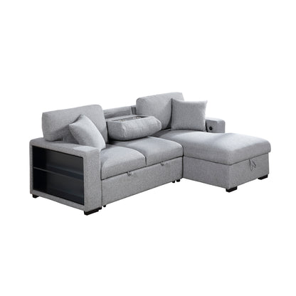 9630GY*22LRC (2)Sectional with Right Chaise, Pull-out Bed and Hidden Storage, Charging Ports - 9630GY*22LRC