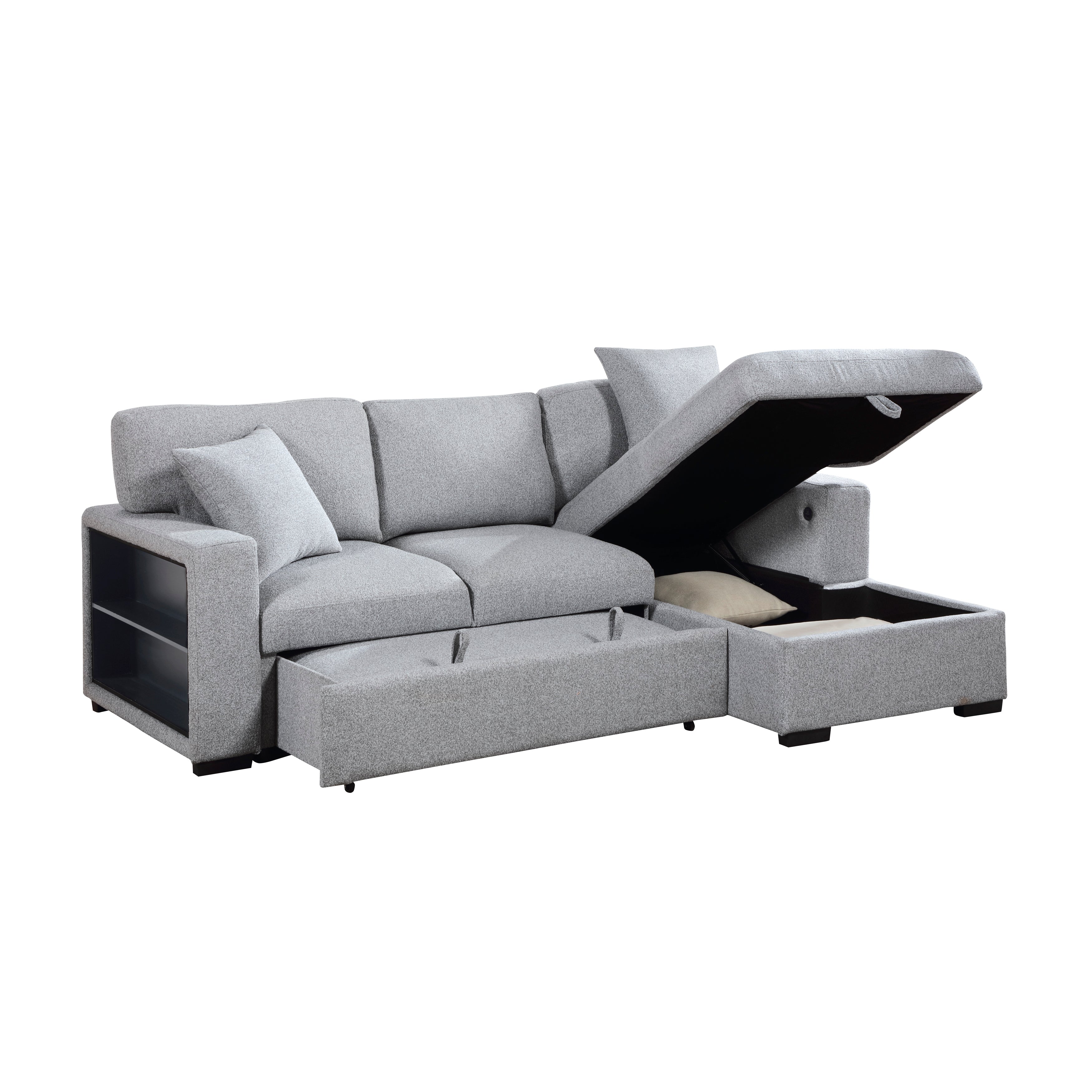 9630GY*22LRC (2)Sectional with Right Chaise, Pull-out Bed and Hidden Storage, Charging Ports - 9630GY*22LRC