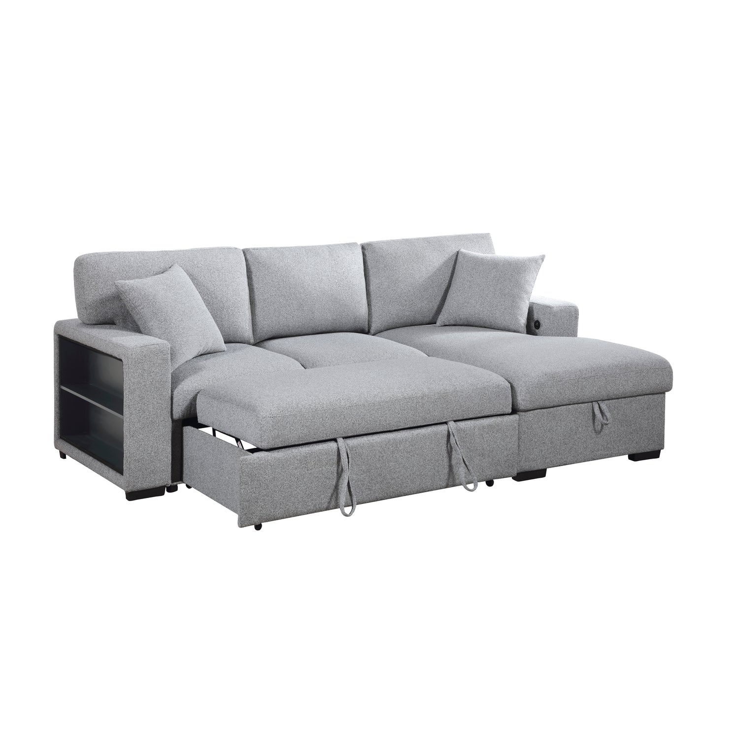 9630GY*22LRC (2)Sectional with Right Chaise, Pull-out Bed and Hidden Storage, Charging Ports - 9630GY*22LRC