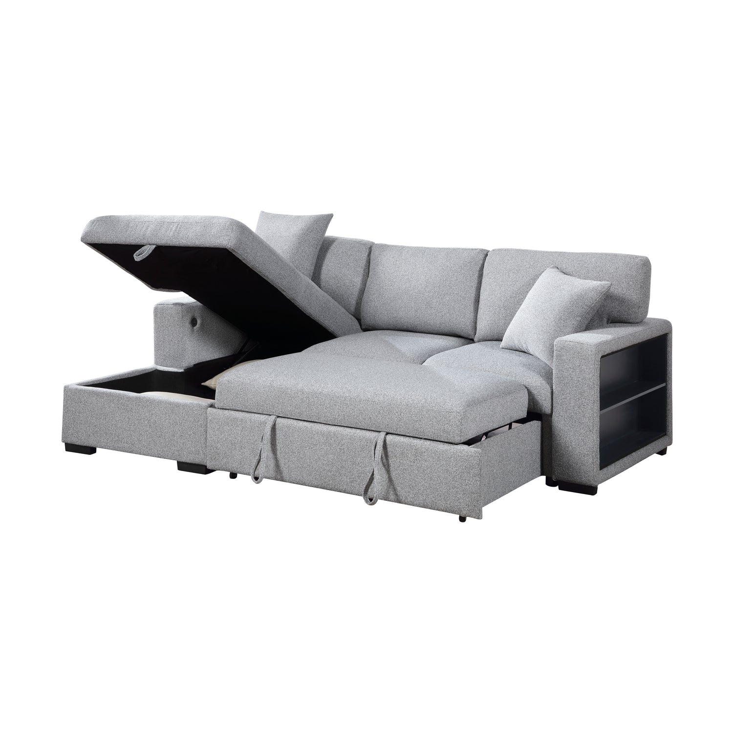 9630GY*2LC2R (2)Sectional with Left Chaise, Pull-out Bed and Hidden Storage, Charging Ports - 9630GY*2LC2R