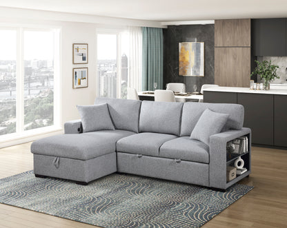 9630GY*2LC2R (2)Sectional with Left Chaise, Pull-out Bed and Hidden Storage, Charging Ports - 9630GY*2LC2R