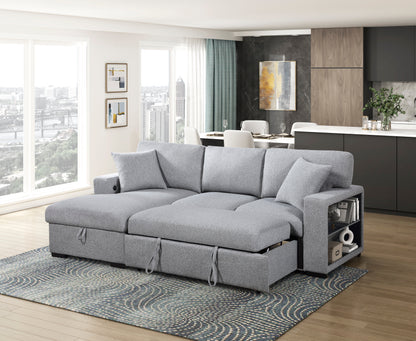 9630GY*2LC2R (2)Sectional with Left Chaise, Pull-out Bed and Hidden Storage, Charging Ports - 9630GY*2LC2R