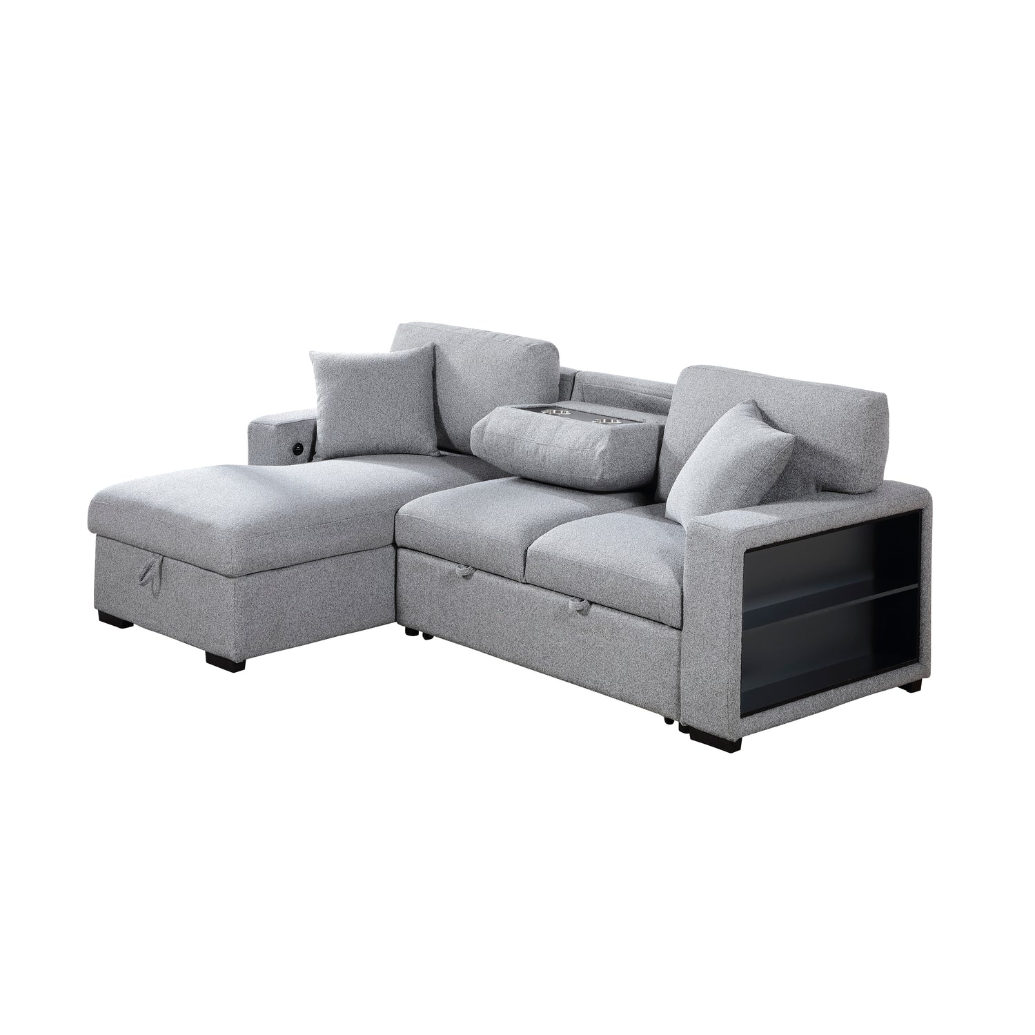9630GY*2LC2R (2)Sectional with Left Chaise, Pull-out Bed and Hidden Storage, Charging Ports - 9630GY*2LC2R
