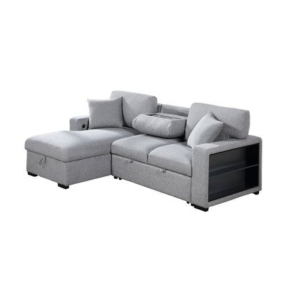 9630GY*2LC2R (2)Sectional with Left Chaise, Pull-out Bed and Hidden Storage, Charging Ports - 9630GY*2LC2R
