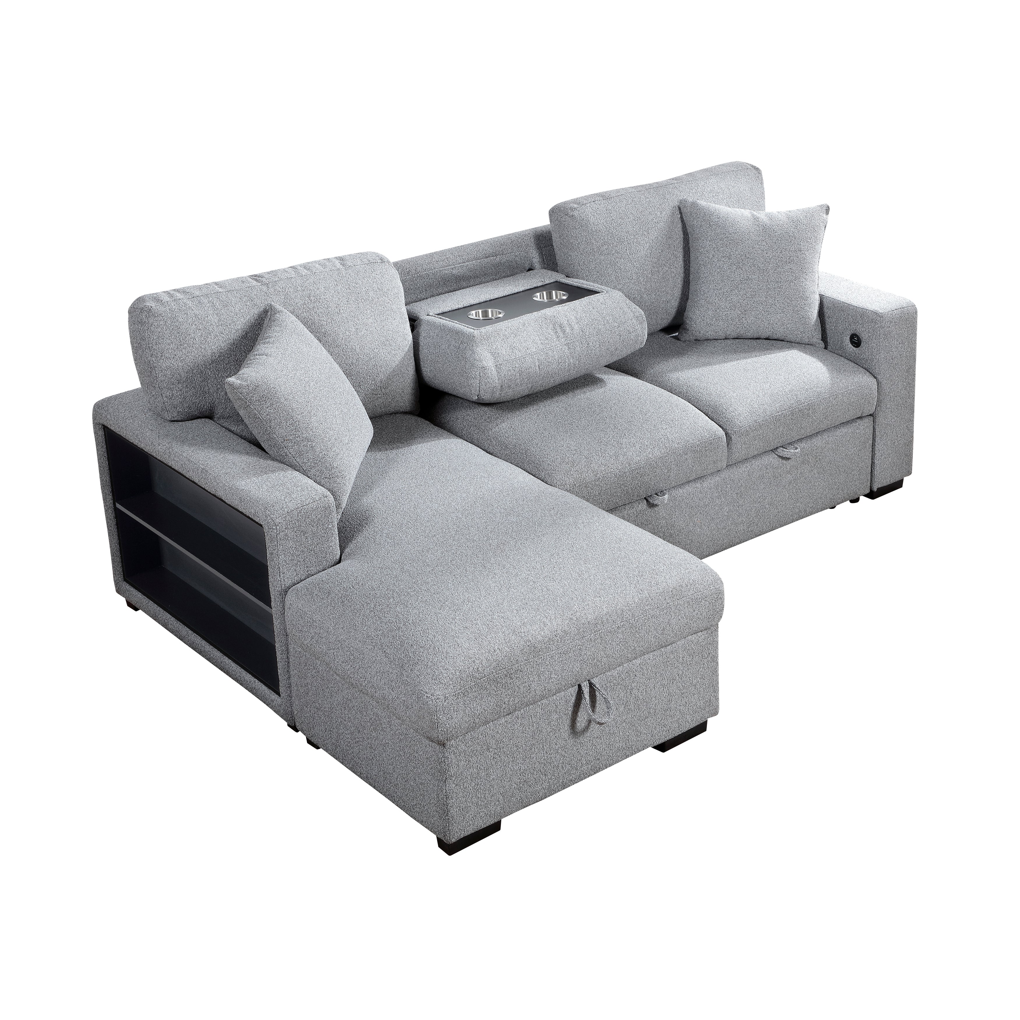 9630GY*2LC2R (2)Sectional with Left Chaise, Pull-out Bed and Hidden Storage, Charging Ports - 9630GY*2LC2R