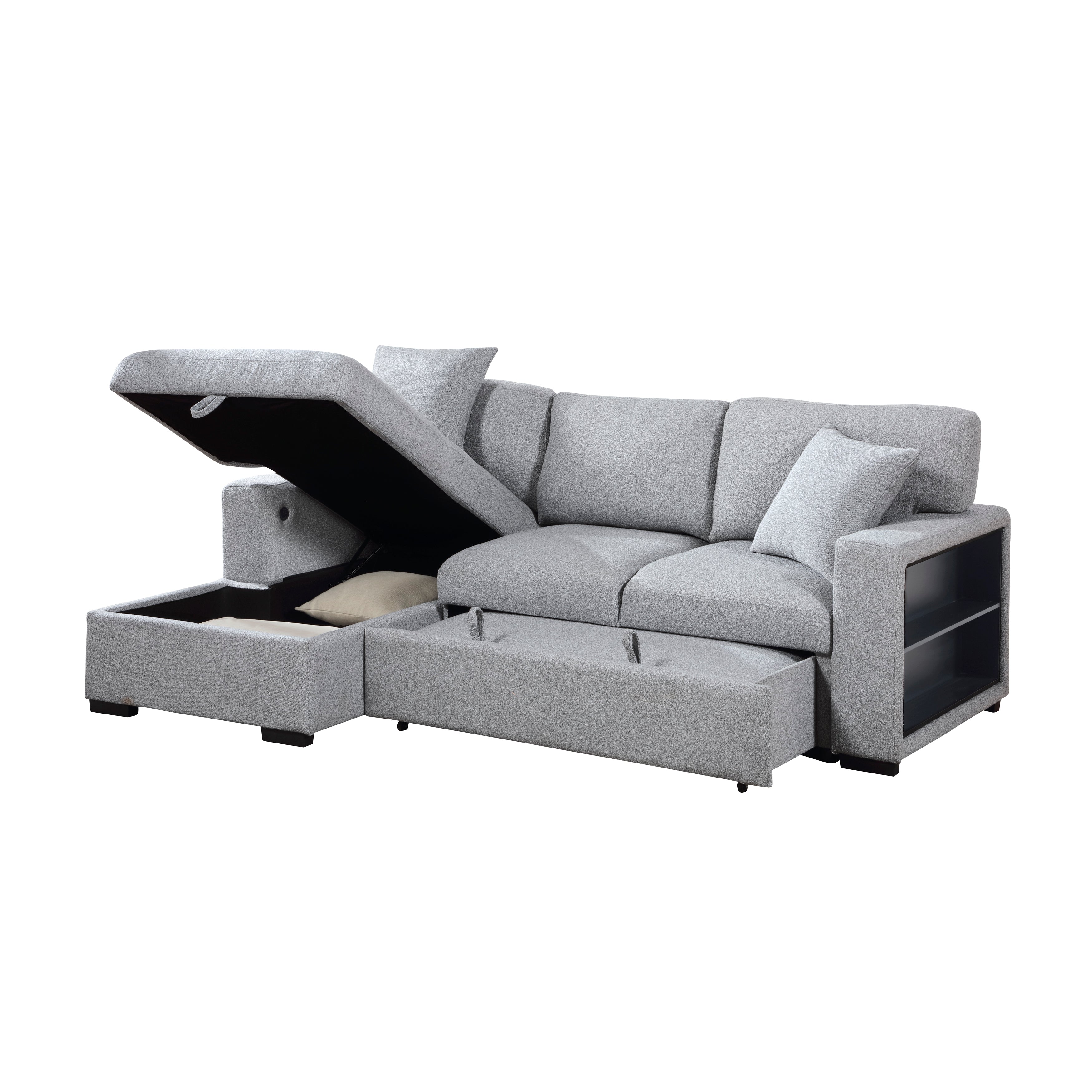 9630GY*2LC2R (2)Sectional with Left Chaise, Pull-out Bed and Hidden Storage, Charging Ports - 9630GY*2LC2R