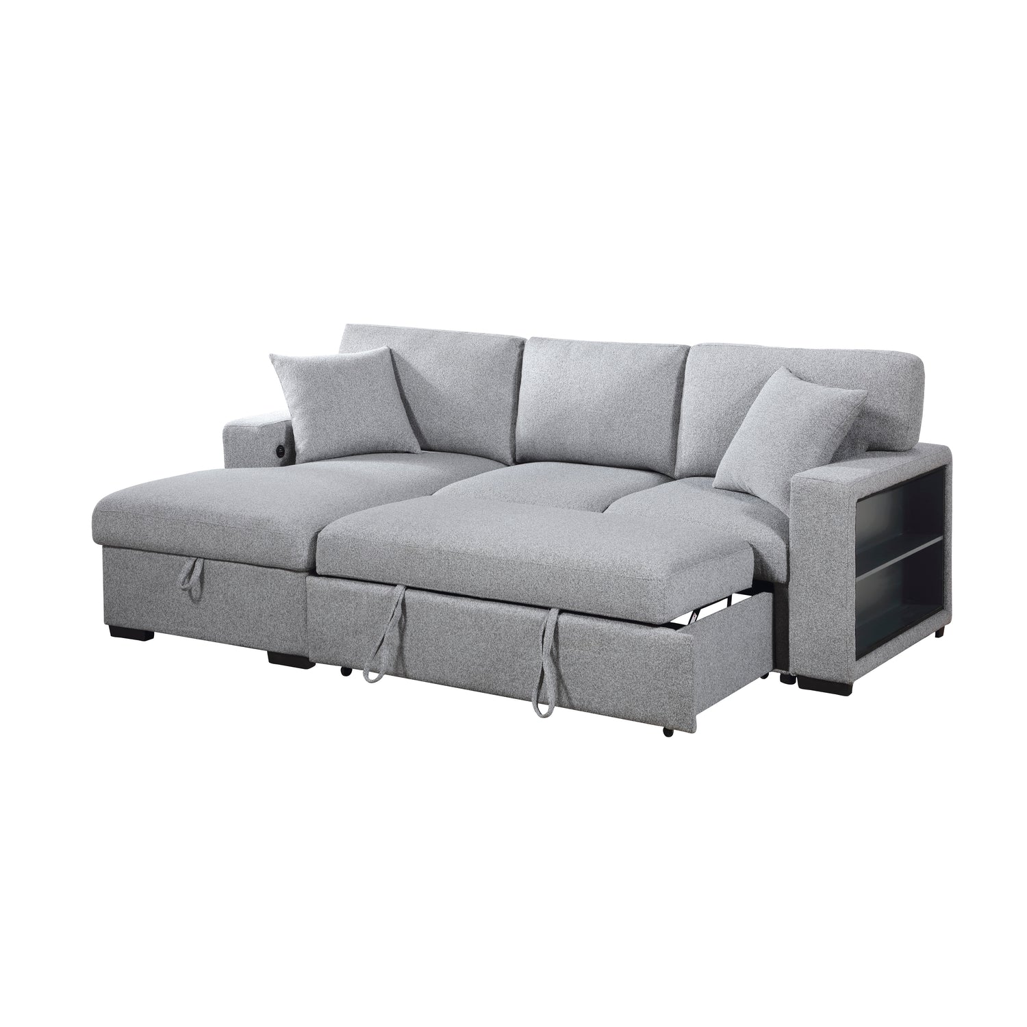 9630GY*2LC2R (2)Sectional with Left Chaise, Pull-out Bed and Hidden Storage, Charging Ports - 9630GY*2LC2R