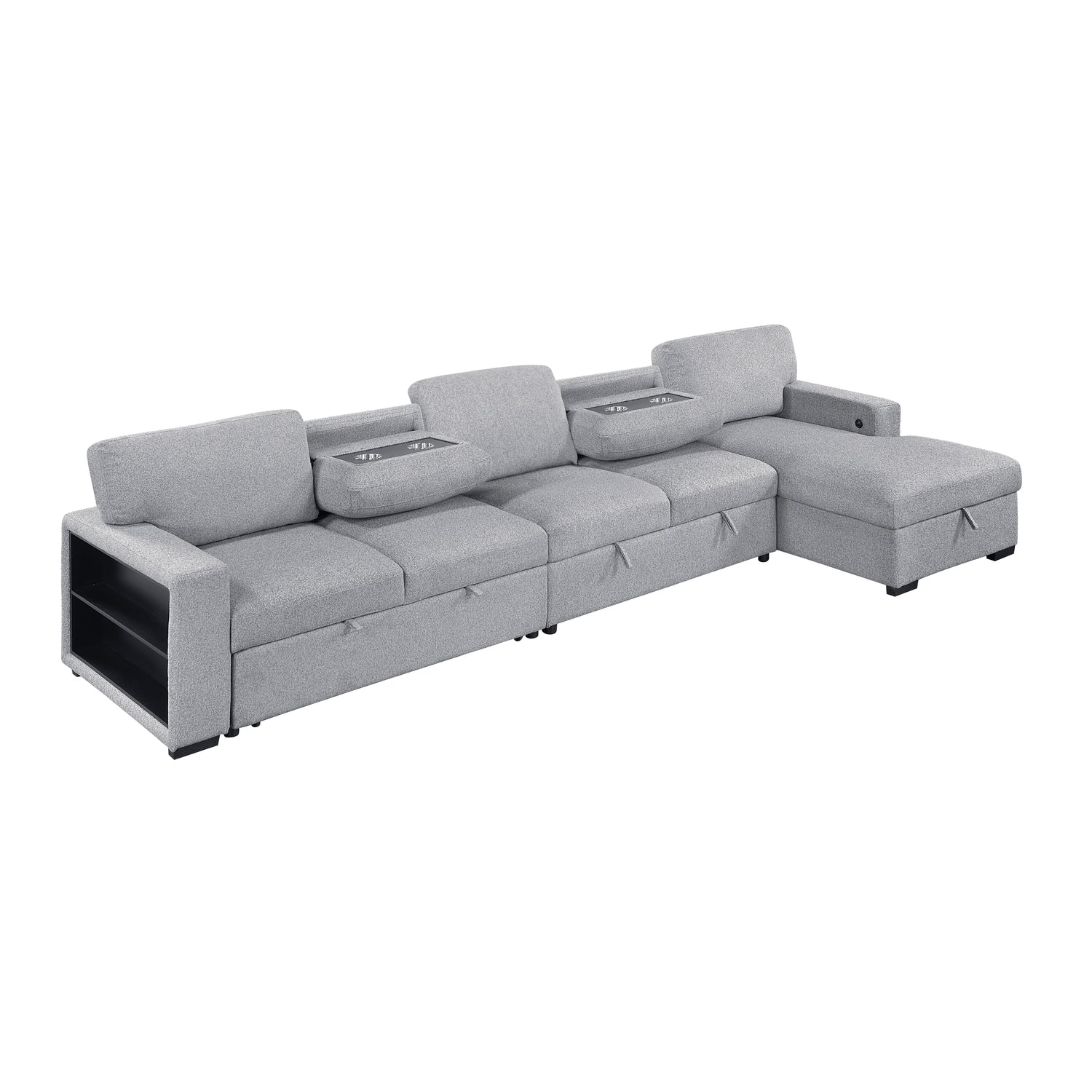9630GY*32LRC (3)Sectional with Right Chaise, Pull-out Bed and Hidden Storages, Charging Ports - 9630GY*32LRC