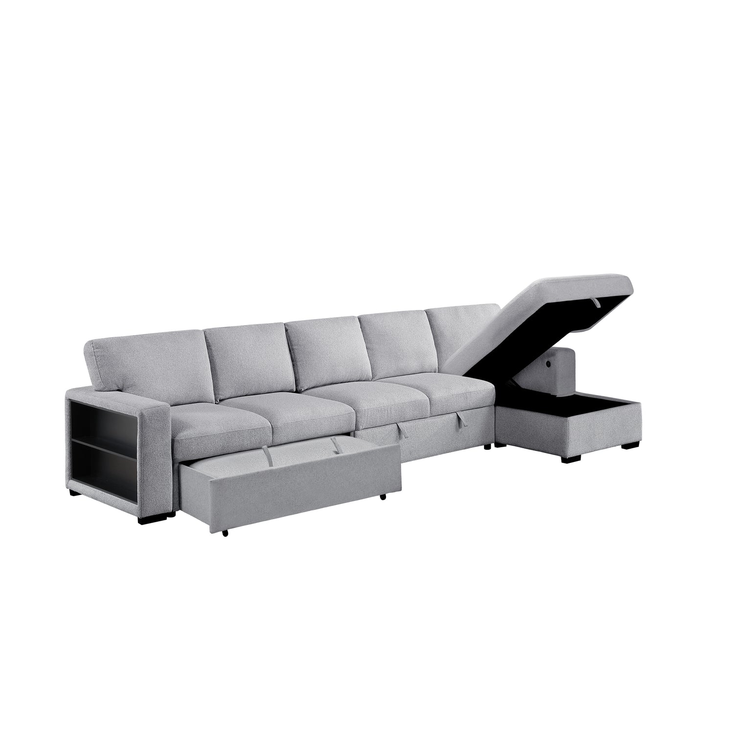 9630GY*32LRC (3)Sectional with Right Chaise, Pull-out Bed and Hidden Storages, Charging Ports - 9630GY*32LRC