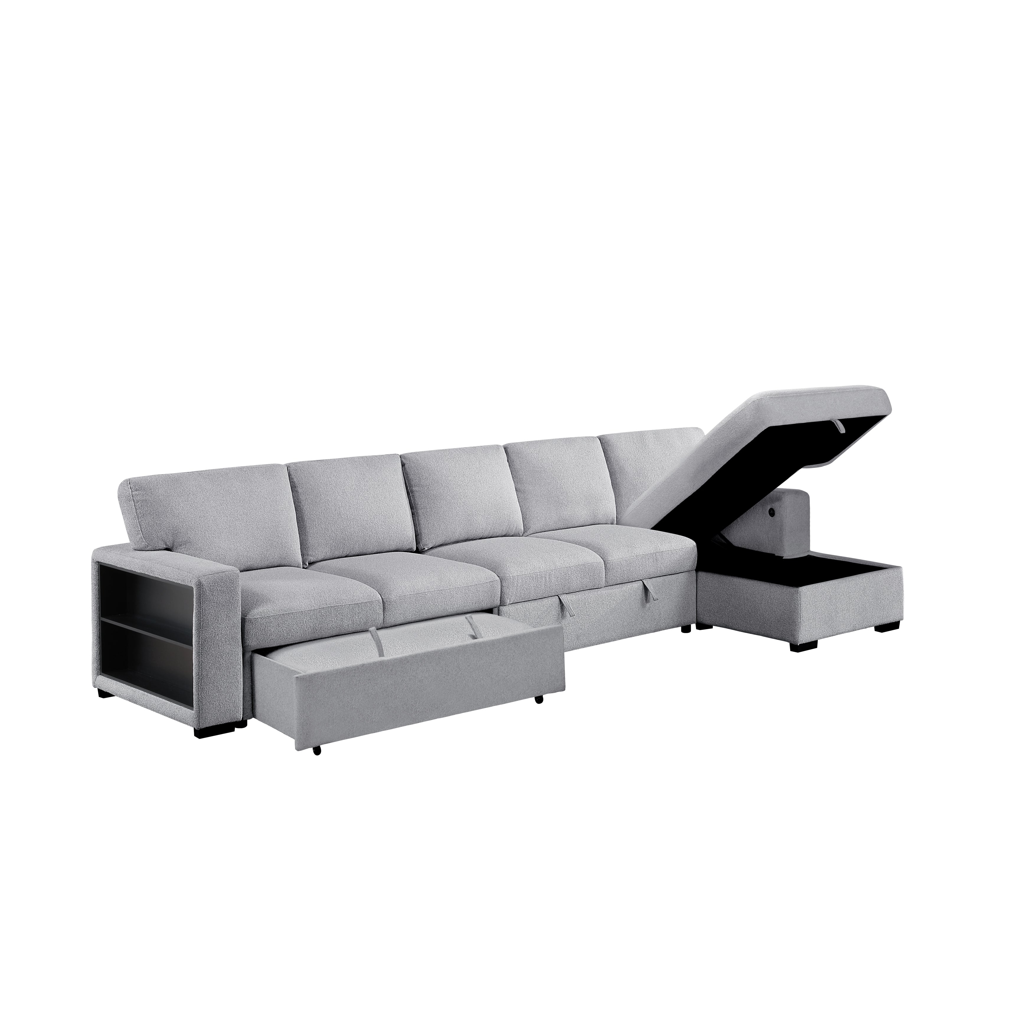 9630GY*32LRC (3)Sectional with Right Chaise, Pull-out Bed and Hidden Storages, Charging Ports - 9630GY*32LRC