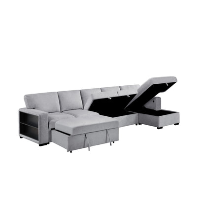 9630GY*32LRC (3)Sectional with Right Chaise, Pull-out Bed and Hidden Storages, Charging Ports - 9630GY*32LRC