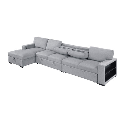 9630GY*3LC2R (3)Sectional with Left Chaise, Pull-out Bed and Hidden Storages, Charging Ports - 9630GY*3LC2R