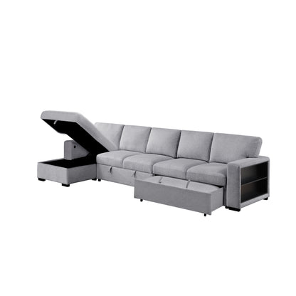 9630GY*3LC2R (3)Sectional with Left Chaise, Pull-out Bed and Hidden Storages, Charging Ports - 9630GY*3LC2R