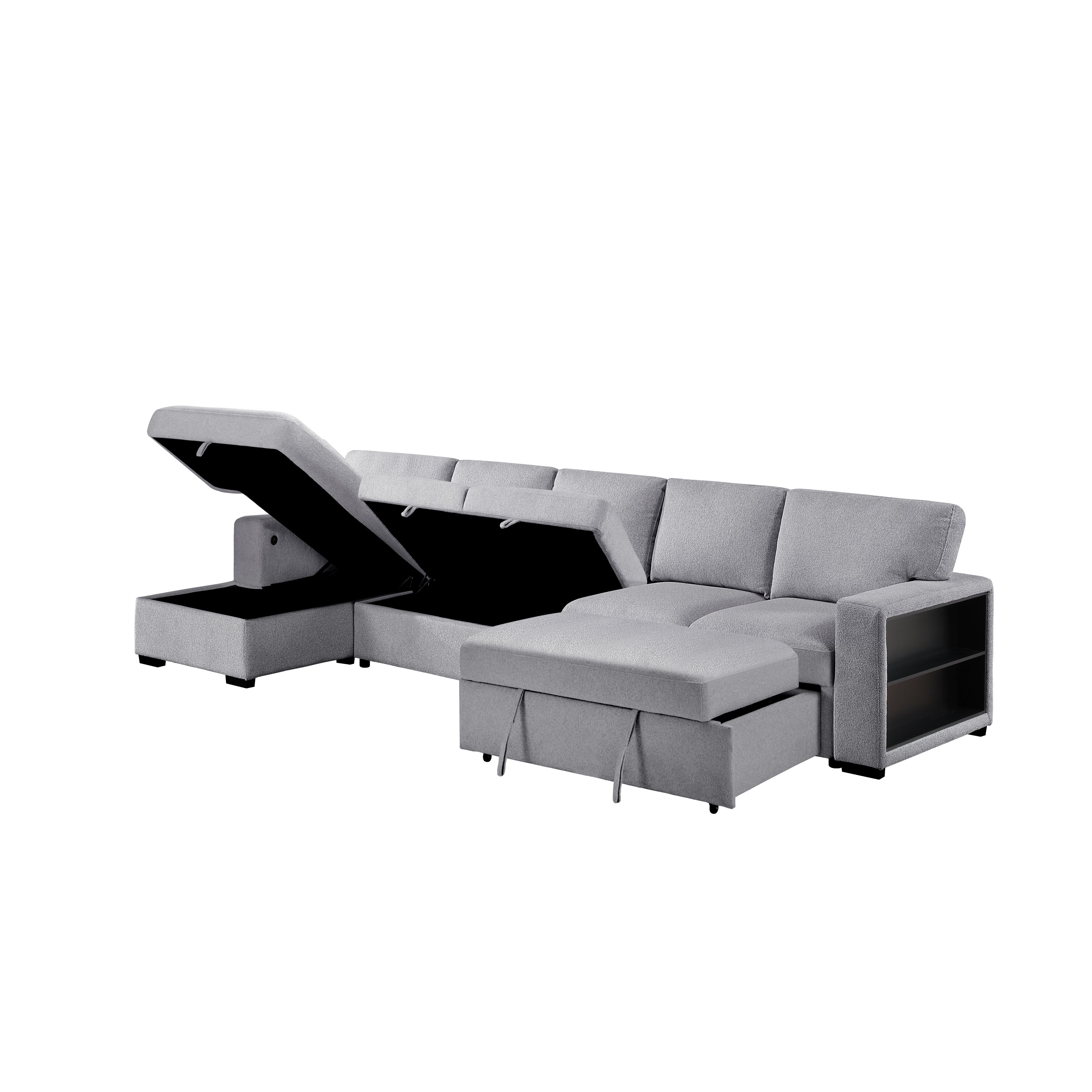 9630GY*3LC2R (3)Sectional with Left Chaise, Pull-out Bed and Hidden Storages, Charging Ports - 9630GY*3LC2R