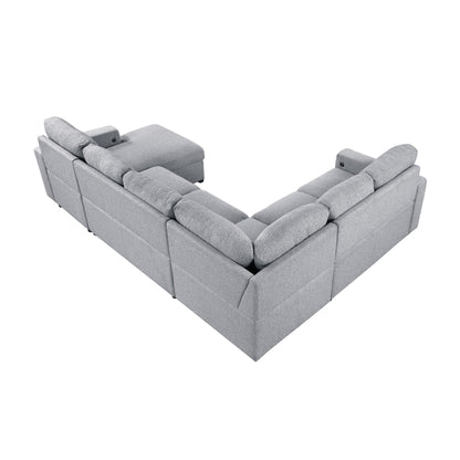 9630GY*42LRC (4)Sectional with Right Chaise, Pull-out Bed and Hidden Storages, Charging Ports - 9630GY*42LRC