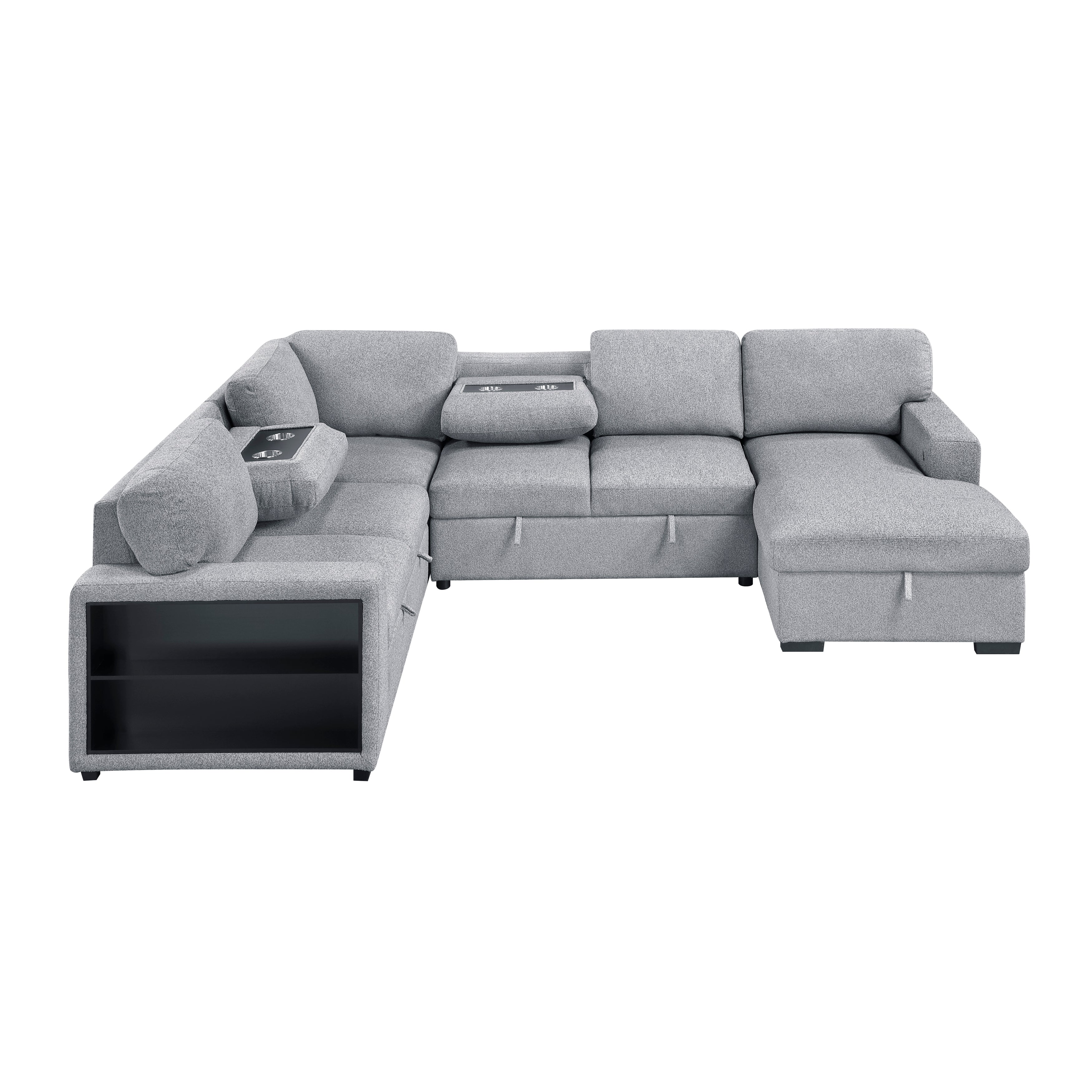 9630GY*42LRC (4)Sectional with Right Chaise, Pull-out Bed and Hidden Storages, Charging Ports - 9630GY*42LRC